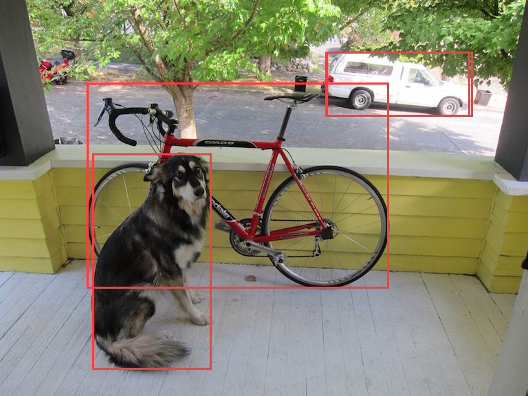 dog + bicycle + truck detected